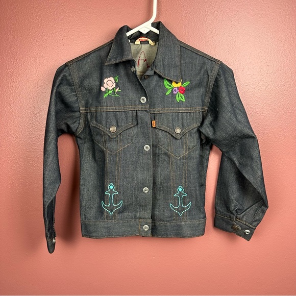Levi’s orange tab 1970’s kid’s denim snap button embroidered “Clark” jacket - Picture 2 of 9